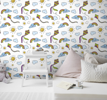 Papier peint chambre enfant cerfs-volants et nuages - TenStickers