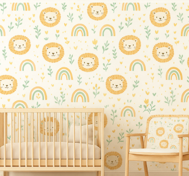 Papier peint chambre enfant design arc-en-ciel et lions - TenStickers
