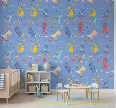 Papier peint chambre enfant dinosaures patineurs mignons - TenStickers