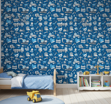 Papier peint chambre enfant équipements de construction - TenStickers