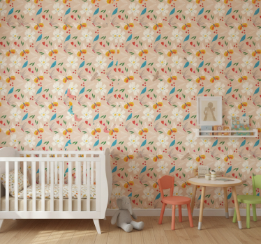 Papier peint chambre enfant fleurs et papillons beige - TenStickers