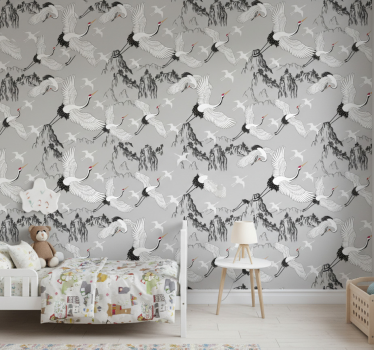 Papier peint chambre enfant grues élégantes et sommets - TenStickers
