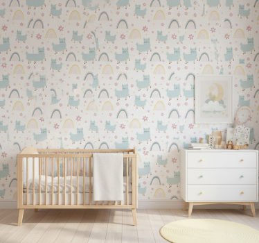 Papier peint chambre enfant lamas mignons et arcs-en-ciel - TenStickers