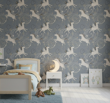 Papier peint chambre enfant licornes pégases sur fond sombre - TenStickers