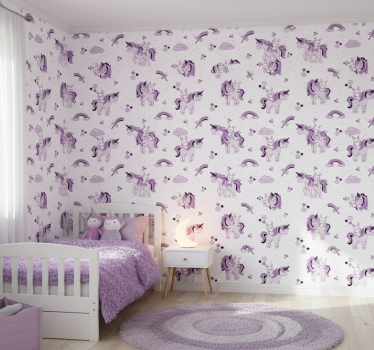 Papier peint chambre enfant licornes violettes féeriques - TenStickers