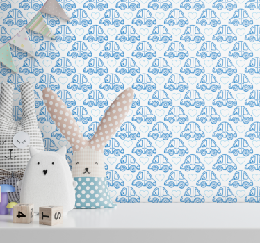 Papier peint chambre enfant motif de voitures bleues - TenStickers