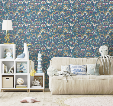 Papier peint chambre enfant motif arc-en-ciel bohème - TenStickers