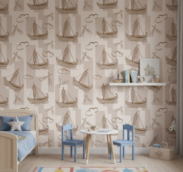 Papier peint chambre enfant motif bateaux à voile - TenStickers