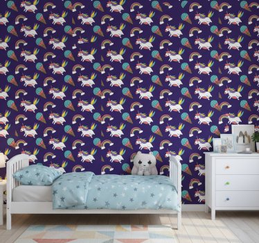 Papier peint chambre enfant motif licorne dessiné à la main - TenStickers