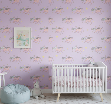 Papier peint chambre enfant motif licornes dansantes - TenStickers