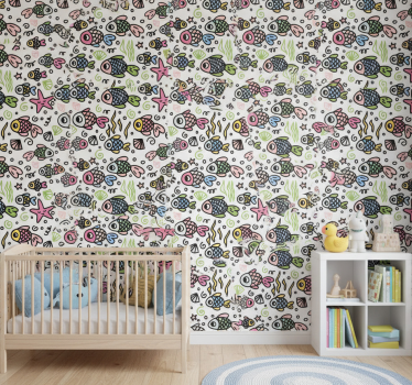 Papier peint chambre enfant motif poissons multicolores - TenStickers