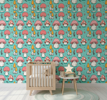 Papier peint chambre enfant personnages champignons bébé - TenStickers