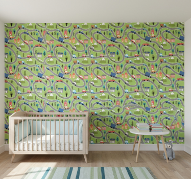 Papier peint chambre enfant routes de véhicules colorés - TenStickers