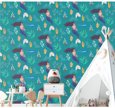 Papier peint chambre enfant sirène sous l'eau - TenStickers