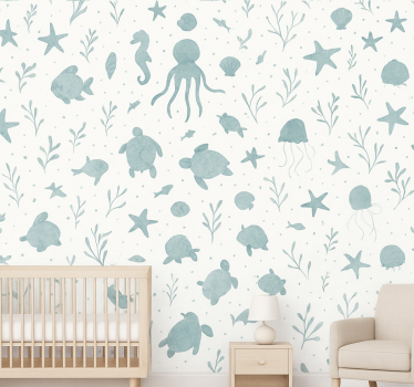 Papier peint chambre enfant thème nautique bleu et blanc - TenStickers