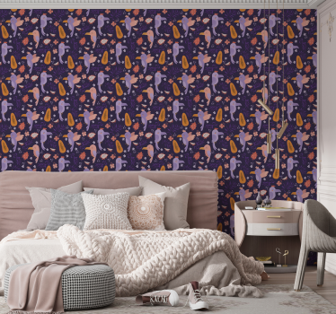 Papier peint perroquets sur fond tropical violet - TenStickers