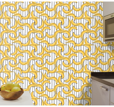 Papier peint cuisine bananes sur fond rayures - TenStickers