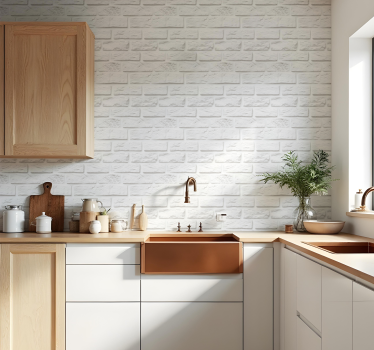 Papier peint cuisine briques de pierre blanche - TenStickers