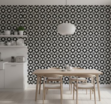 Papier peint cuisine carreaux géométriques noir et blanc - TenStickers