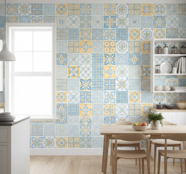 Papier peint cuisine carreaux portugais mixte - TenStickers