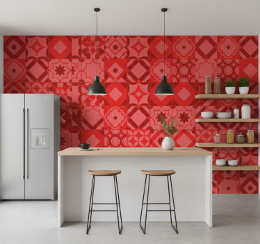 Papier peint cuisine carreaux rouges - TenStickers