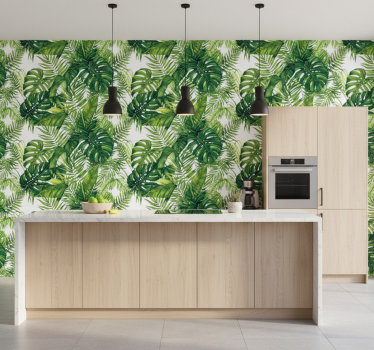 Papier peint cuisine feuilles vertes de la forêt tropicale - TenStickers