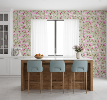 Papier peint cuisine fleur de magnolia rose - TenStickers