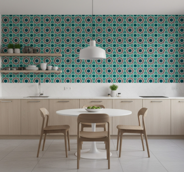 Papier peint cuisine formes turquoise et vert - TenStickers