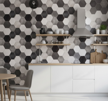 Papier peint cuisine hexagones gris - TenStickers