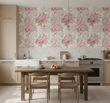 Papier peint cuisine imprimé de pivoines rosées - TenStickers