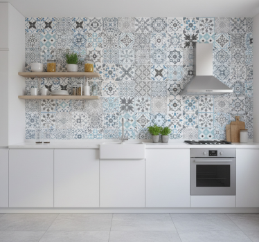 Papier peint cuisine mosaïque bleue - TenStickers