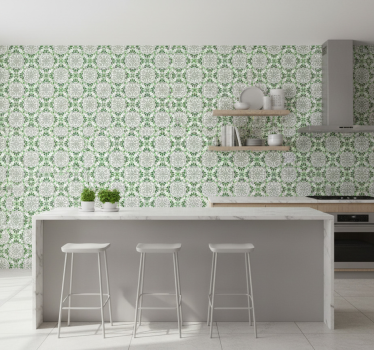 Papier peint cuisine mosaïque florale verte - TenStickers