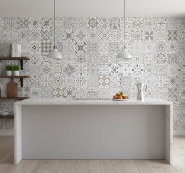 Papier peint cuisine mosaïque grise - TenStickers