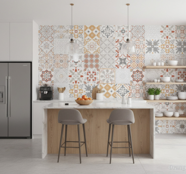Papier peint cuisine mosaïque orange - TenStickers