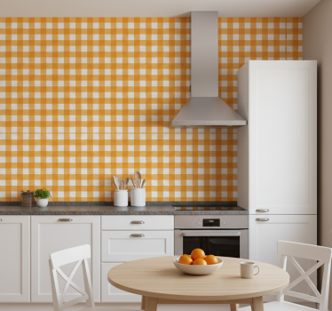 Papier peint cuisine motif à carreaux orange - TenStickers