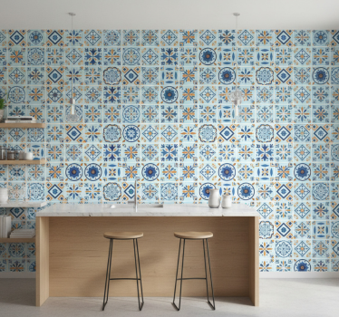 Papier peint cuisine motif carreaux traditionnels - TenStickers
