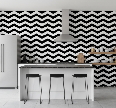 Papier peint cuisine motif chevrons noir et blanc - TenStickers