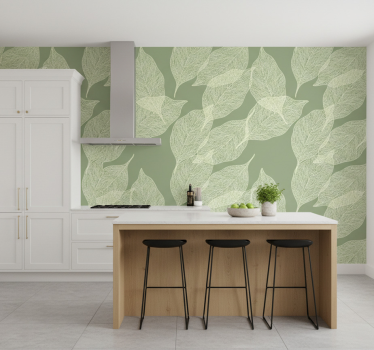Papier peint cuisine motif grandes feuilles - TenStickers