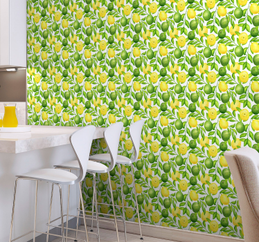 Papier peint cuisine motif jaune et vert agrumes - TenStickers