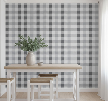 Papier peint cuisine motif vichy gris - TenStickers