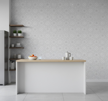 Papier peint cuisine motifs floraux gris et blanc - TenStickers