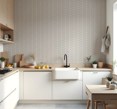 Papier peint cuisine style scandinave beige et blanc - TenStickers