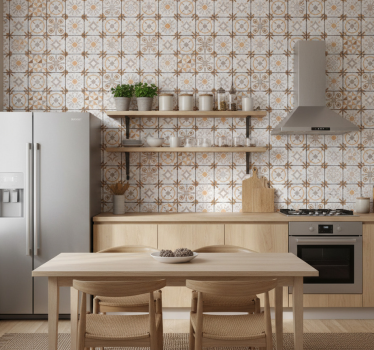 Papier peint cuisine tapis vinyle carrés marron - TenStickers