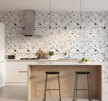 Papier peint cuisine terrazzo gris blanc et noir - TenStickers