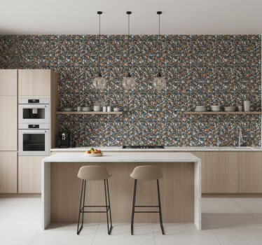 Papier peint cuisine terrazzo marron et bleu - TenStickers