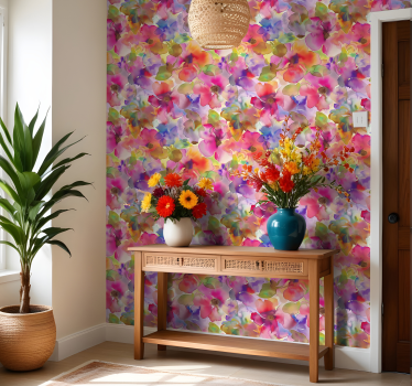 Papier peint entrée fleurs multicolores effet aquarelle - TenStickers