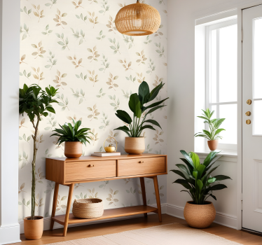 Papier peint entrée motifs feuillage vert et marron - TenStickers