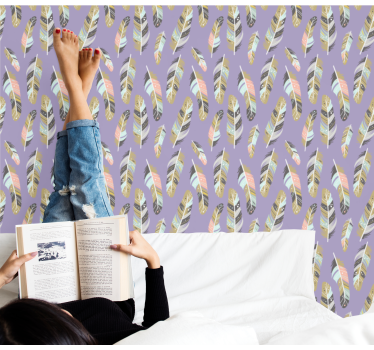 Papier peint chambre ado motifs plumés - TenStickers