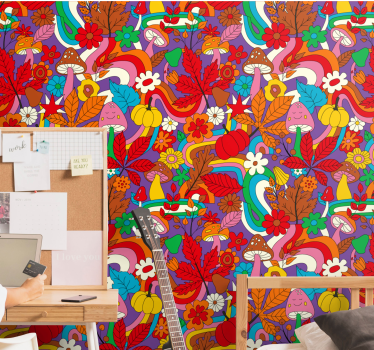 Papier peint fleuri motif psychédélique coloré rétro - TenStickers