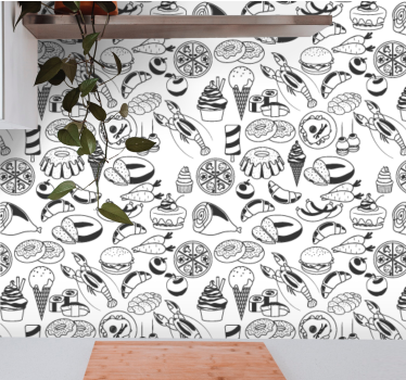 Papier peint cuisine modèle de nourriture noir et blanc - TenStickers